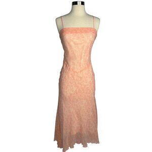 VTG‎ Casual Corner Peach Swirl Dropped Waist Silk Midi Dress Whimsy Fairy Size 2